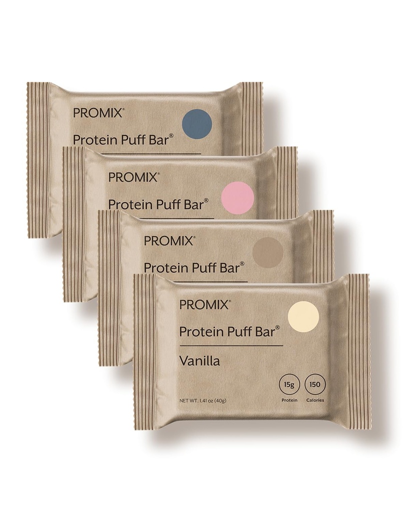 ProMix Nutrition Protein Puff Bars - Variety Pack - Vanília, Csokoládé, Eper, Áfonya - Marshmallow Crispy Treat - Magas fehérje & Alacsony kalóriatartalmú - 12 Bár