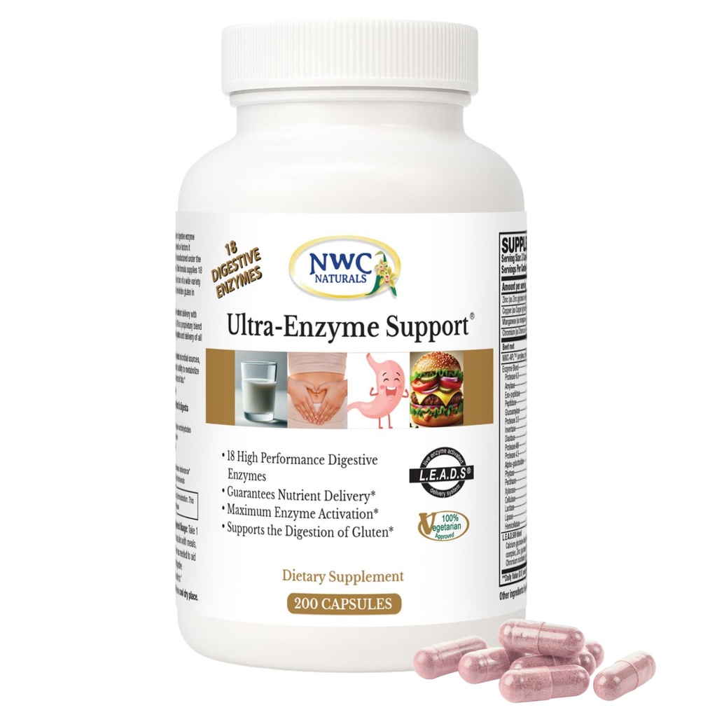 NWC Naturals Ultra-Enzyme-Unterstützung, natürliche Verdauungsergänzung, fördert optimale Gesundheit und Verdauung, 200 Zählkapseln