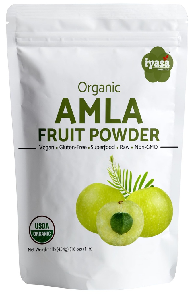 Amla Powder Organic 16 oz - USDA Certified Organic Amla Powder Ayurveda Herb Indian Gooseberry Powder Amalaki Superfood for Skin & Hair - Pure Ayurveda Products by Iyasa Holistics