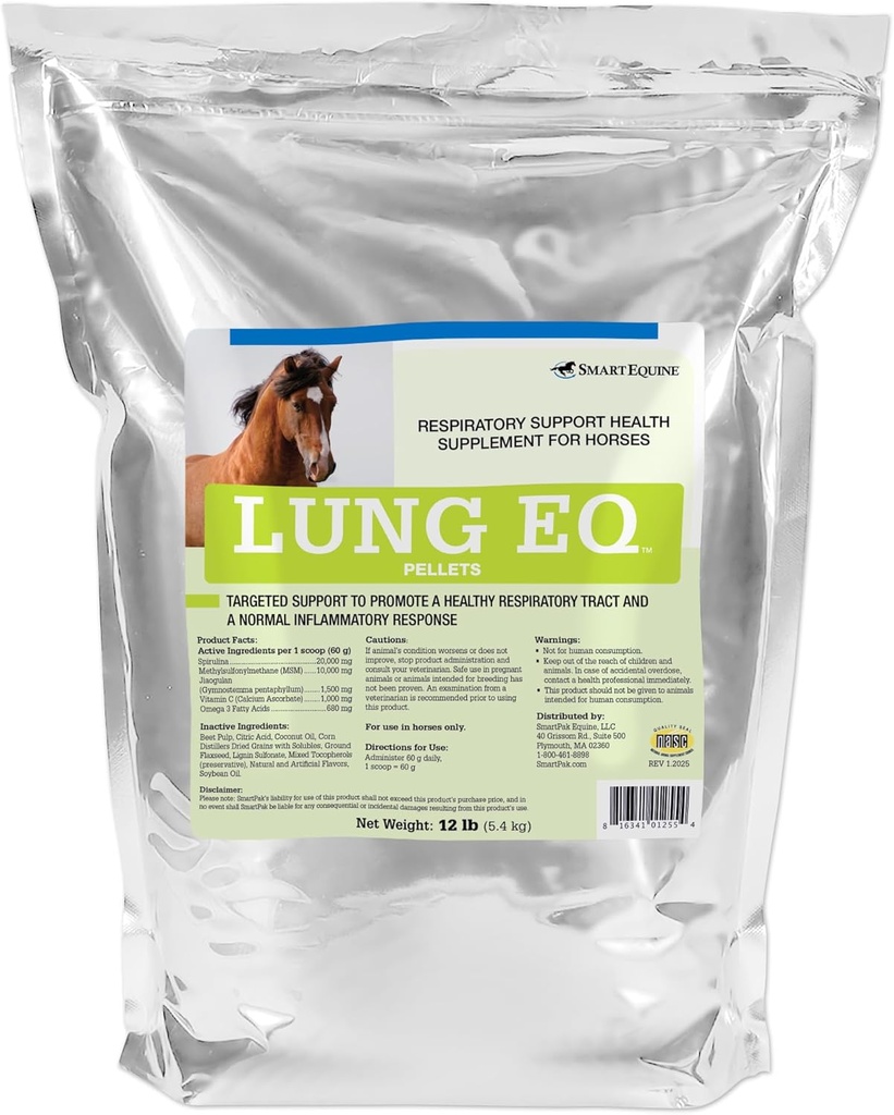 SmartEquine Lung EQ Pellets für innovative Atmungshilfe | Pferdegesundheit | Spirulina für Pferde mit Antioxidantien, Kräutern, Mineralien | Equine Pellet für respiratorische Unterstützung | 12 LB