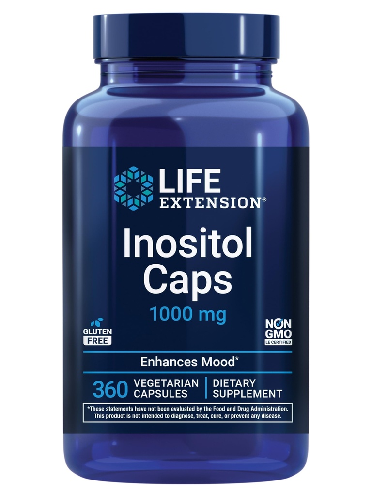Life Extension Inositol Caps – 1000 mg, Myo-Inositol – Mood Health, Well-Being, Gesunde Stoffwechsel, Hormon Balance – Glutenfrei, Non-GMO, Vegetarisch – 360 Kapseln