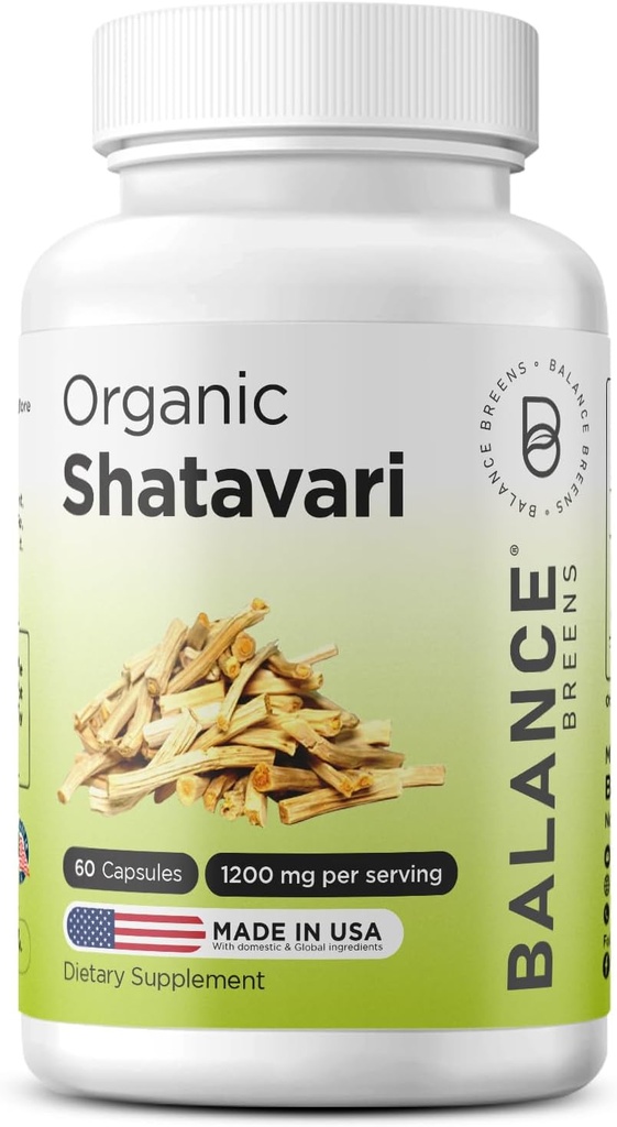 Bio Shatavari 1200mg, 60 Kapseln - Lactation Unterstützung Vitamine, Hormonal Balance für Frauen, Spargel Racemosus Root