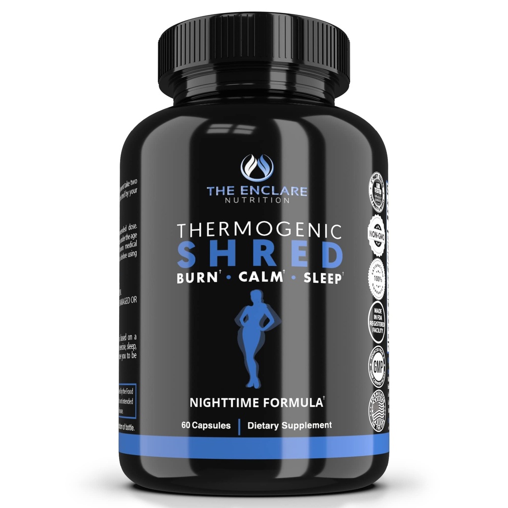 THE ENCLARE NUTRITION Thermogenic Shred Fat Burner Sleep Aid Diet Pills, Appetite Suppressant, Weight Loss, Metabolism Booster with CLA, Ashwagandha, Melatonin, L Theanine, L Carnitine, Niacin (1)