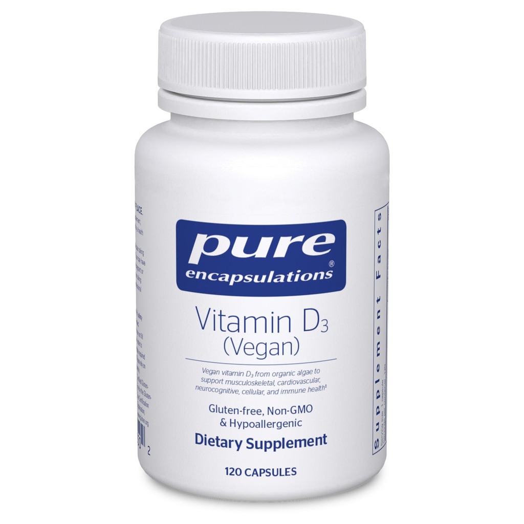 Reine Kapseln Vitamin D3 Vegan | Unterstützung für Musculoskeletal, Herz-Kreislauf-, Neurokognitiv-, Zell- und Immungesundheit* | 120 Kapseln