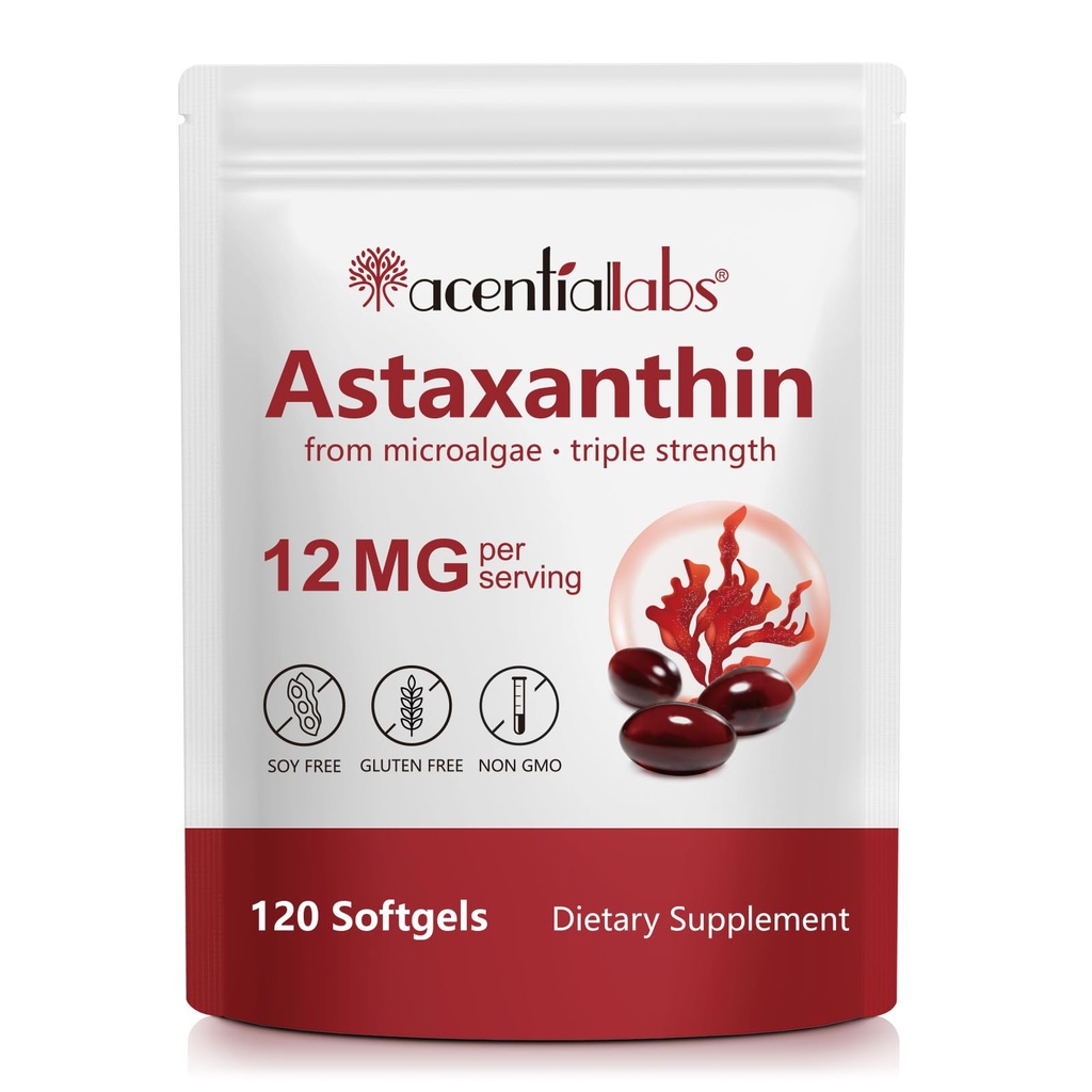 Astaxanthin Ergänzungen 12mg - 120 Softgels | Premium Natürliches Antioxidans von Microalgae | Auge, Haut, Gehirn, Gelenk, Herz und Immun Gesundheit Unterstützung | Non-GMO, Gluten-Free