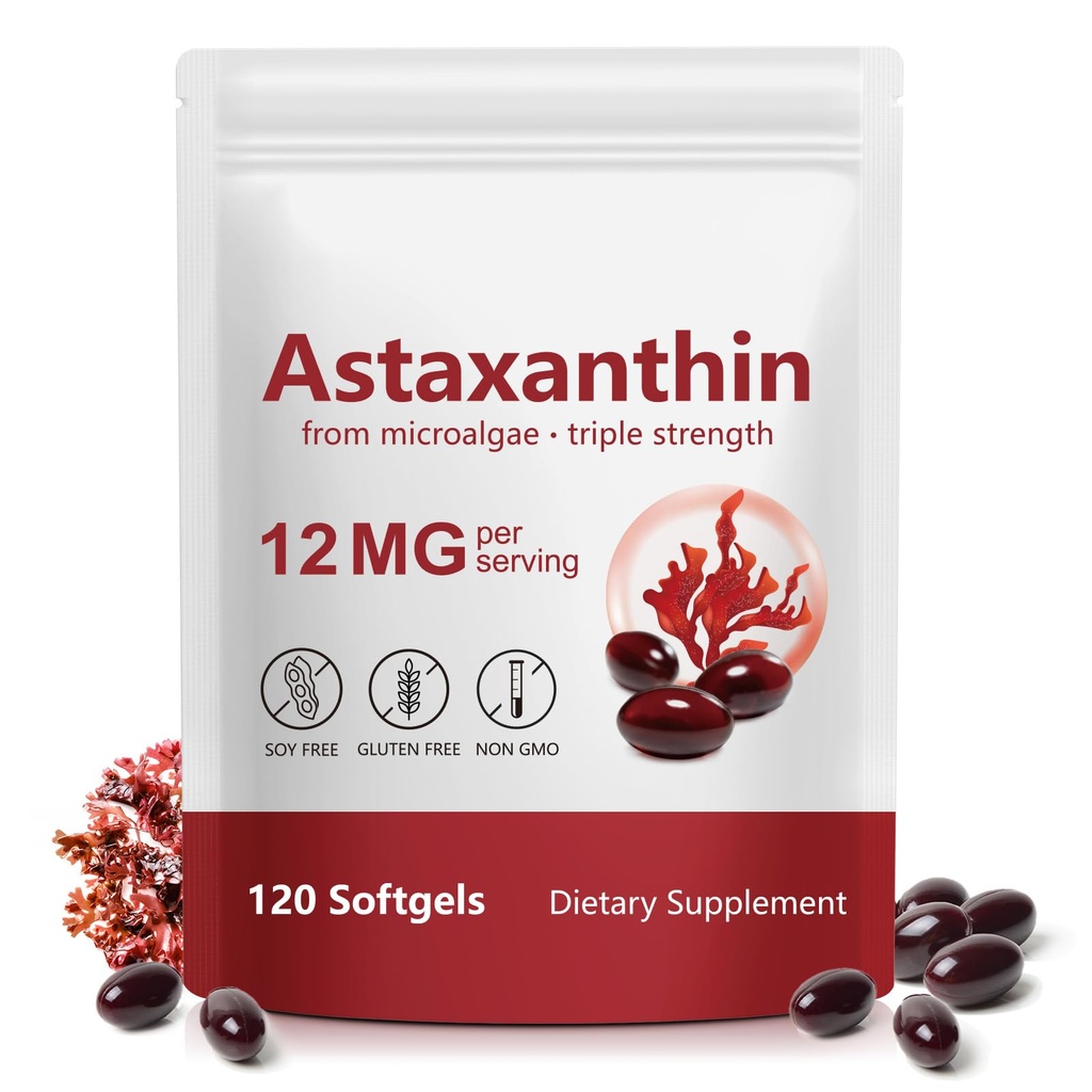 FANSHI Astaxanthin 12mg Softgels 120 Count Triple Strength von Astaxanthin ergänzt natürliche Mikroalgen Leistungsstarke Antioxidante Unterstützung für Haut, Augen & Herz Gesundheit 4 Monate Versorgung