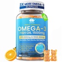 Fish Oil Omega 3 Gummie 1500mg für Erwachsene - Dreifache Stärke mit EPA & DHA, COQ10, Rote Hefe-Reis - Wild Caught Omega 3 Fettsäuren Ergänzungen für Hḙar-t & Brain - Zuckerfrei, Burpless, 60 Zähler