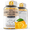 Cod Liver Oil 1000mg Gummi für Erwachsene & Kinder, mit Vitamin A & D3 - Omega 3 Fischöl-Ergänzung - DHA 360mg & EPA 240mg für Gehirn, Knochen, Augen & Immune Gesundheit, Zuckerfrei, 120 Zähler