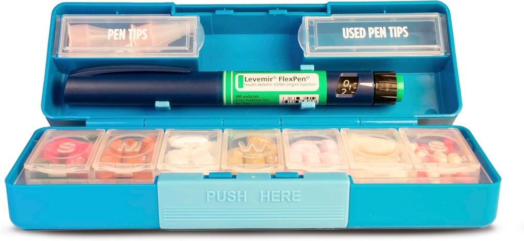 GMS Group Medical Supply, LLC Diabetic Pen Case & 7 Day Medicine Organizer - Travel Kit for Diabetic Supplies - at a Glance Medicine Reminder - Holds New & Use Needles Secure - Small & Discreet