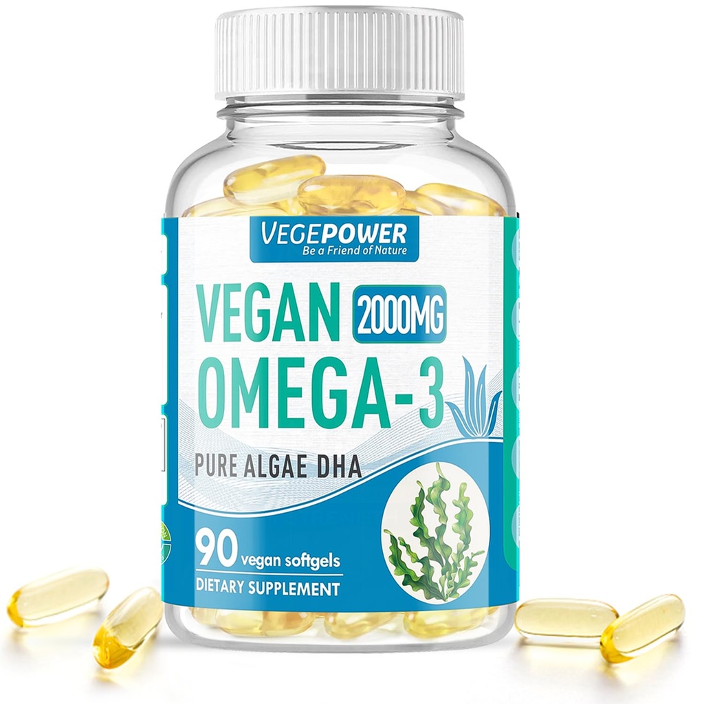 Vegan Omega3 Algae DHA kiegészítők - 2000mg Algae Oil, Plant- alapú Prenatalis Algal DHA, 90 Carrageenan Free Softgels - Fenntartható halolaj Alternatív Támogató Agy, Szív, Szemek, Közös Egészségügy