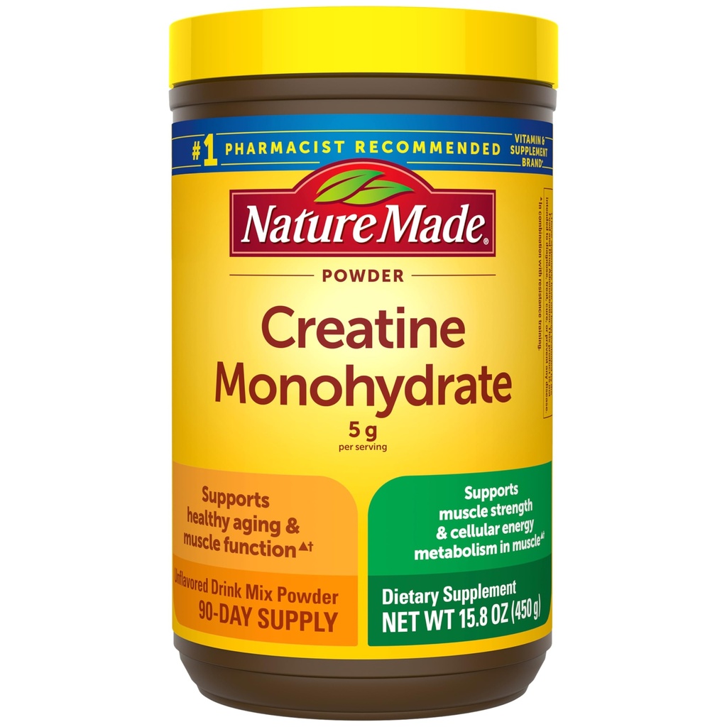 Naturgemachtes mikronisiertes Kreatin-Monohydrat-Pulver 5 g pro Servieren, Unflavored Drink Mix Powder, Muskelunterstützung, 450 g, 90 Tage Versorgung