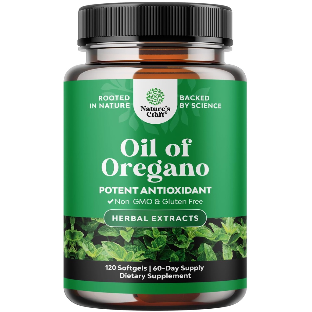 Natures Craft Wild Oregano Oil Softgels - Super Concentrated Softgels Oil of Oregano for Digestion & Immune Support - Herbal Supplements for Intestine Cleanse, Body Detox & Repair - 120 Count
