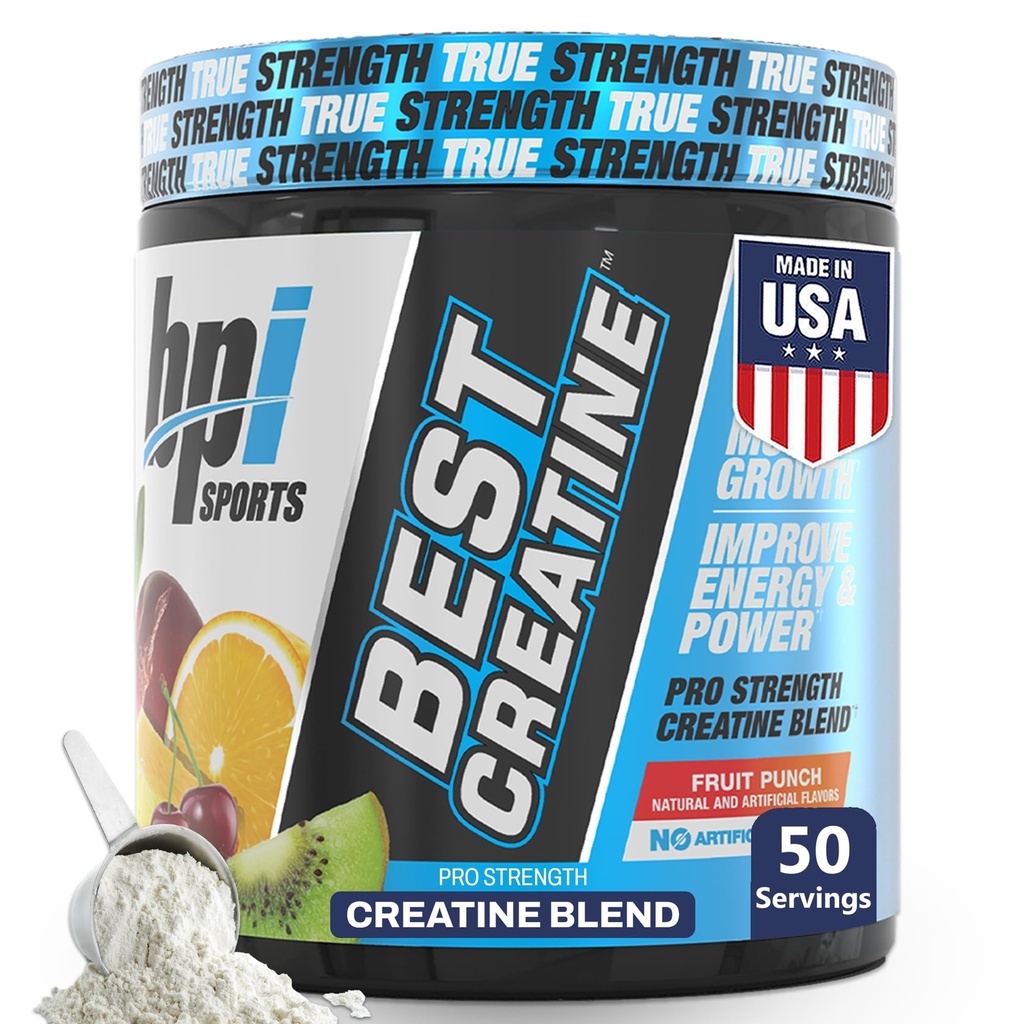 BPI Sports Best Creatine - Kreatin Monohydrat Pulver für Männer & Frauen, Himalaya Salz - Stärke, Pumpe, Ausdauer, Muskelwachstum, Muskeldefinition - No Bloat – Fruit Punch – 50 Portionen – 10,58 Unze