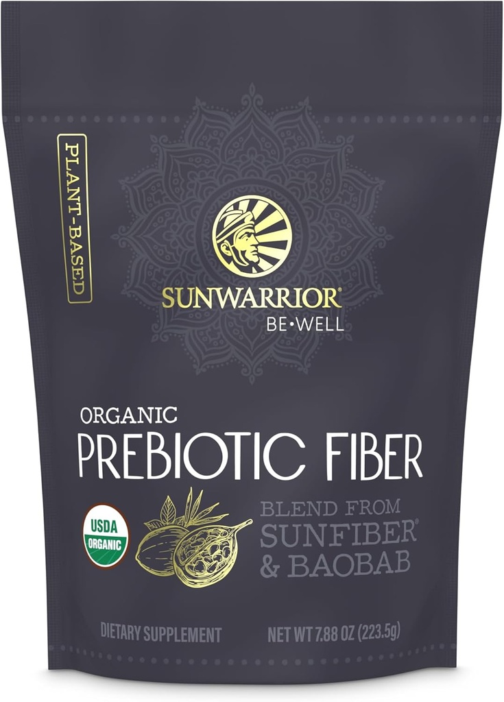 Sunwarrier Fiber Supplement Prebiotic Organic 124; Vegan Fiber Supplement Plant- Powered Gut Health Booster with Pure Ingredients for Digestive Harmony 124; Vegan & Non- GMO Thermal 124; 8oz Pouch (30 SRV) Be well