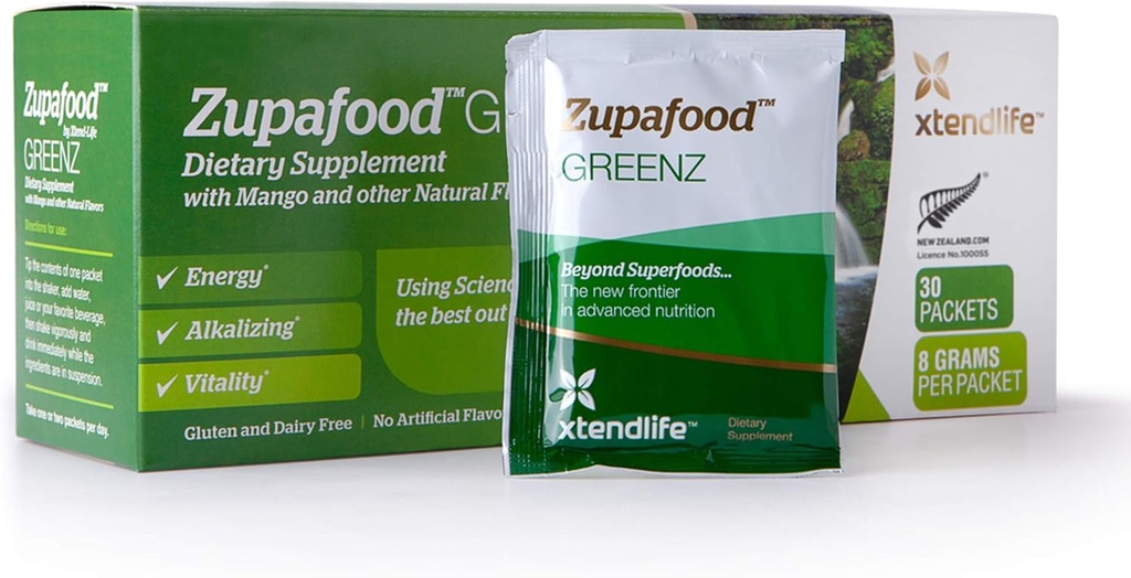 Xtendlife Zupafood GREENZ Powder - Bio Greens Pulver Superfood Detox Juice Mix mit Spirulina/Wheatgrass für Gut Health, Natürliche Entgiftung & Starke Immunität | 30 Packs (Vegan & Gluten Free)