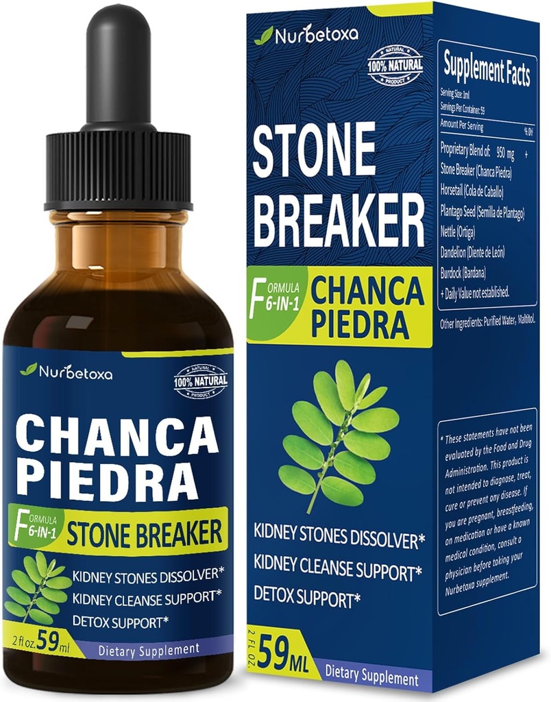 Chanca Piedra Stone Breaker Extract Tropfen für Nierensteinen Dissolver, Kidney Cleanse Detox & Repair Supplement w/Horsetail Dandelion. Chanca Piedra para Los Riñones. 2oz