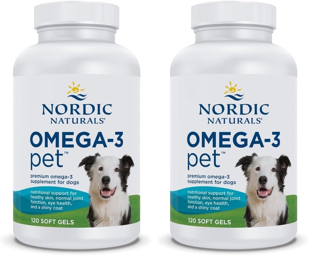 Nordic Naturals Omega-3 Pet, Unflavored - 120 Soft Gels - 330 mg Omega-3 Per Soft Gel - Fischöl für Hunde mit EPA & DHA - fördert Herz, Haut, Mantel und Immungesundheit (Paket von 2)