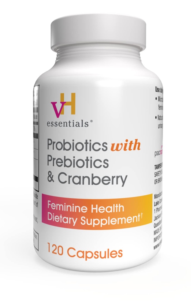 vH Essentials Probiotics nőknek Prebiotics, Cranberry & C-vitamin - 120 kapszula (60 napos ellátás) - Probiotics Support Gut Balance, Health & Urinary Tract Health for Women