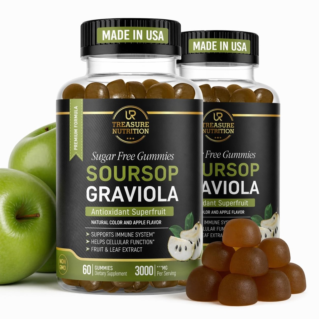 Soursop Leaves & Soursop Fruit Gumies - 3000mg Soursop kivonat - 2 Pack Graviola Supplement - Soursop Fruit and Leaf - 120ct - Sugar- Free - Gluten Free - Non-GMO - Vegan Friendly