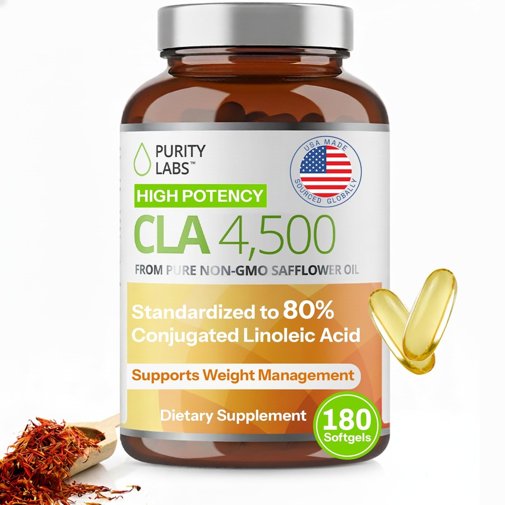 Tisztaság Labs CLA kiegészítők 4500MG - Non-GMO Pórsáfrányolaj - Támogatja az energiát, fogyás, szív-egészség, és izomegészség - 180 Lágy gél