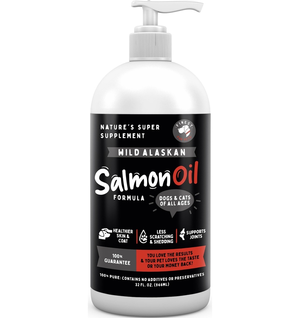 Feinste für Haustiere Wildes Alaskan Lachsöl für Hunde & Katzen - Omega 3 Fischöl mit Pollock & Lachs für empfindliche Haut & Coat Gesundheit. EPA & DHA Ease Itching, unterstützt Gelenk-, Immun- und Herzgesundheit (32oz)