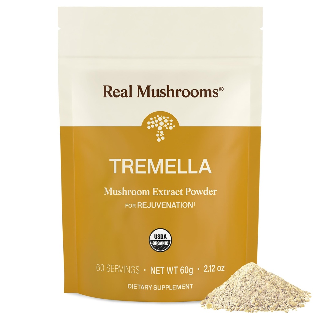 Echte Pilze Tremella Pilzpulver – Organische Tremella Extrakt aus Fruchtkörper – für tägliche Wellness Routine – Vegan, Non-GMO, keine Füllstoffe – 60 Portionen Pilzmischung Ergänzungen