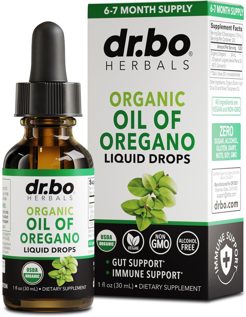 Oregano Öl Bio-Flüssigtropfen - 6 Monate Versorgung Bio-Öl von Oregano Tropfen Flüssige Tinktur-Extrakt, Reinigen, Detox, Immununterstützung, Verdauungsgut Gesundheit - Pure Vegan Non-GMO Kräutertee 1 Unze