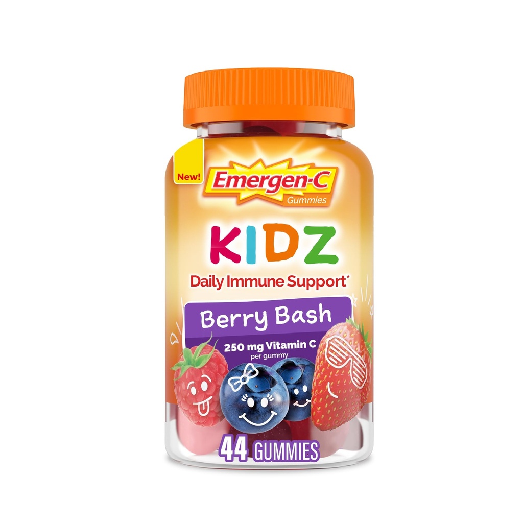 Emergen-C Kidz Napi Immuntámogatás Diétás kiegészítők, Ízesített gumikat C-vitamin és B Vitaminok Immuntámogatás, Berry Bash Ízesített Gumies, Vissza az iskolába Essentials - 44 Count