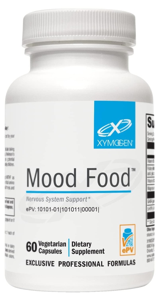 XYMOGEN Mood Food - Idegrendszer, relaxáció és hangulattámogatási kiegészítés - Folate, B12, B6 magnéziummal, 5- HTP & GABA kiegészítés - Vegan & Non- GMO (60 kapszula)