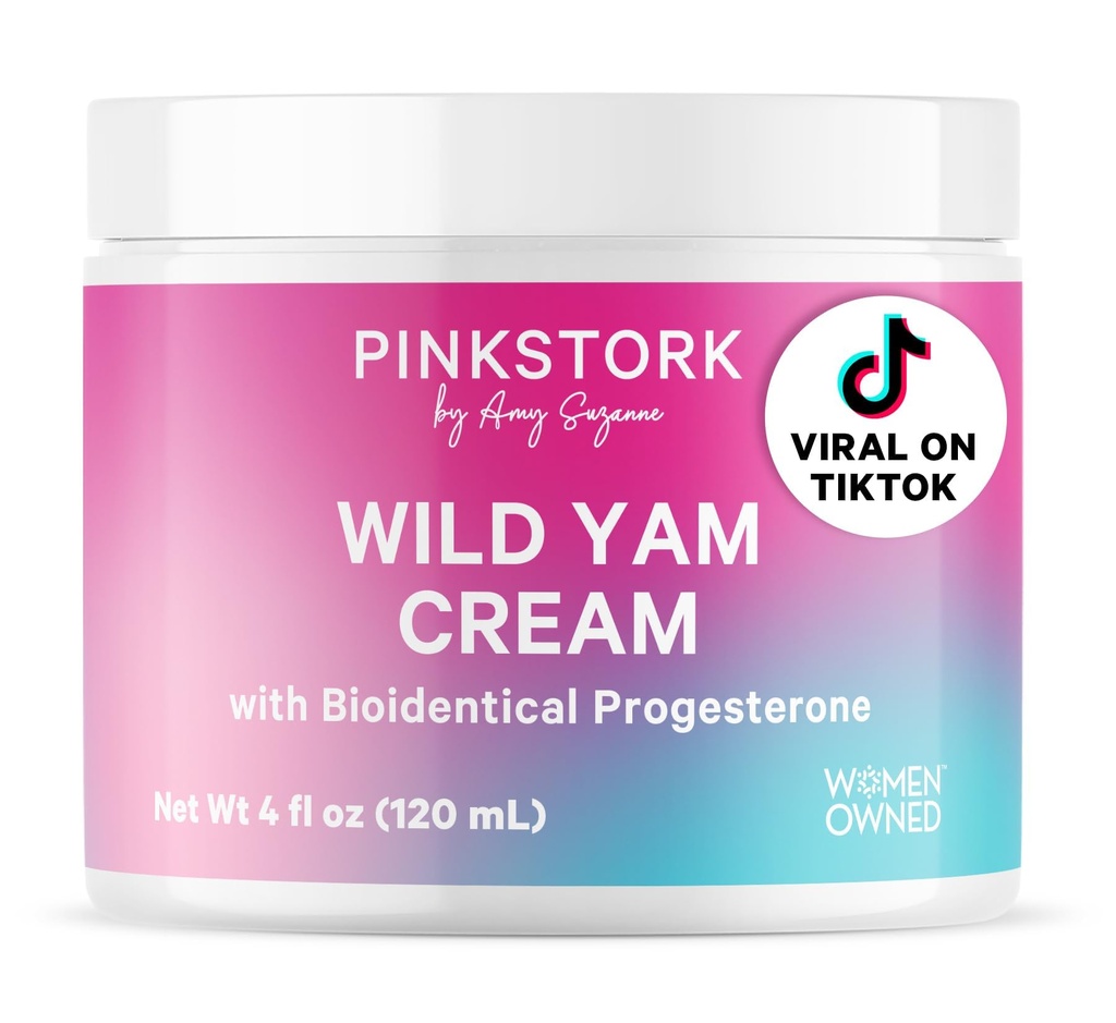 Pink Stork Wild Yam Cream - Természetes hormonegyensúly nők számára - PMS, fertilitás, Perimenopauza, Menopauza - Bioazonos krém - Illattalan, 4 oz