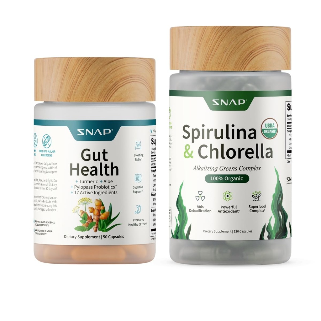 Snap Supplements Gut Health Supplement & Organic Spirulina Chlorella Bundle