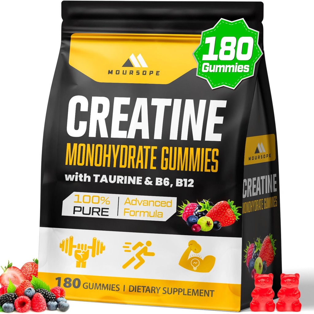 (180) Creatine Monohidrát Gumies for Men & Women - Creatine Pre Workout Gumies for Muscle Builder, Muscle Strength, Recovery, Endurance, Energy, Creatine for Women & Men, Vegan, Mixed Berry
