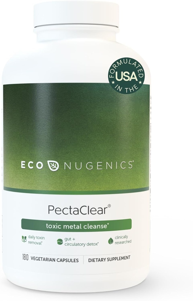 EcoNugenics PectaClear Detox Ergänzung für Toxic Metal Cleanse – Natürlich und sicher beseitigt Toxine für Gut, Leber & Nieren Detox & Repair – Hilft mit Energie, Gewicht, Hormon Balance, 180 Kapseln