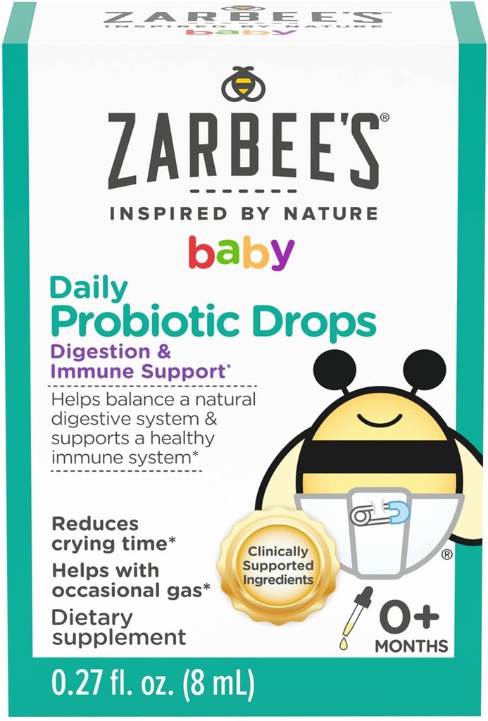 Zarbee baba probiotikus cseppek, Napi emésztés + Immuntámogatás, Újszülött csecsemők & Up, 0.27 Fl Oz