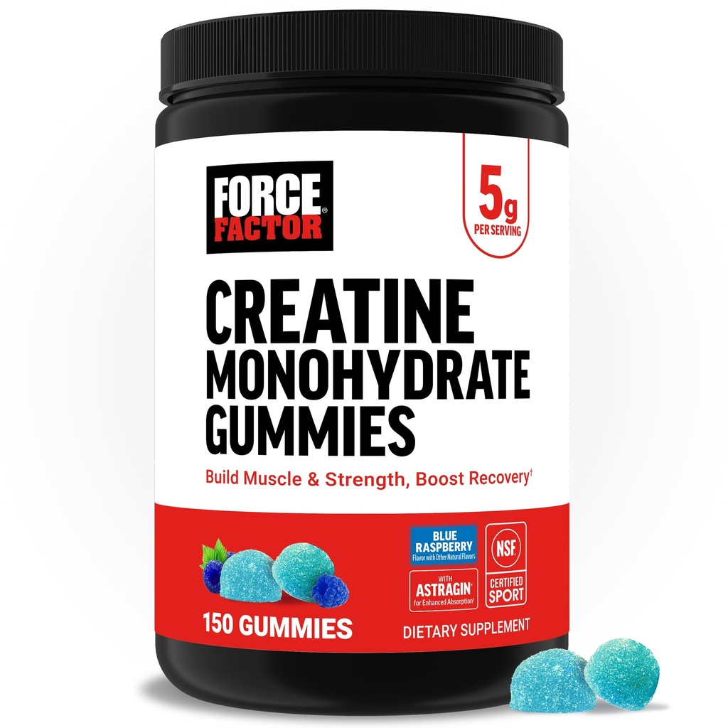 Kraftfaktor Creatine Monohydrate Gummie, NSF Zertifiziert, 5g Dose für Männer und Frauen zu unterstützen Muskel, Stärke, Erholung, kognitive Gesundheit & Gedächtnis, Verpackung May Vary, Blau Himbeer, 150 Gummies