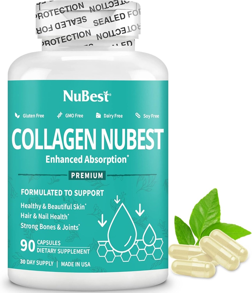 NuBest Collagen Super Collagen Peptides - Revitalisiert Haut, Haare & Nägel - Knochen & Gelenkstärke - Beauty Collagen Formel für Männer & Frauen - 1.500 mg pro Servieren | 90 Kapseln