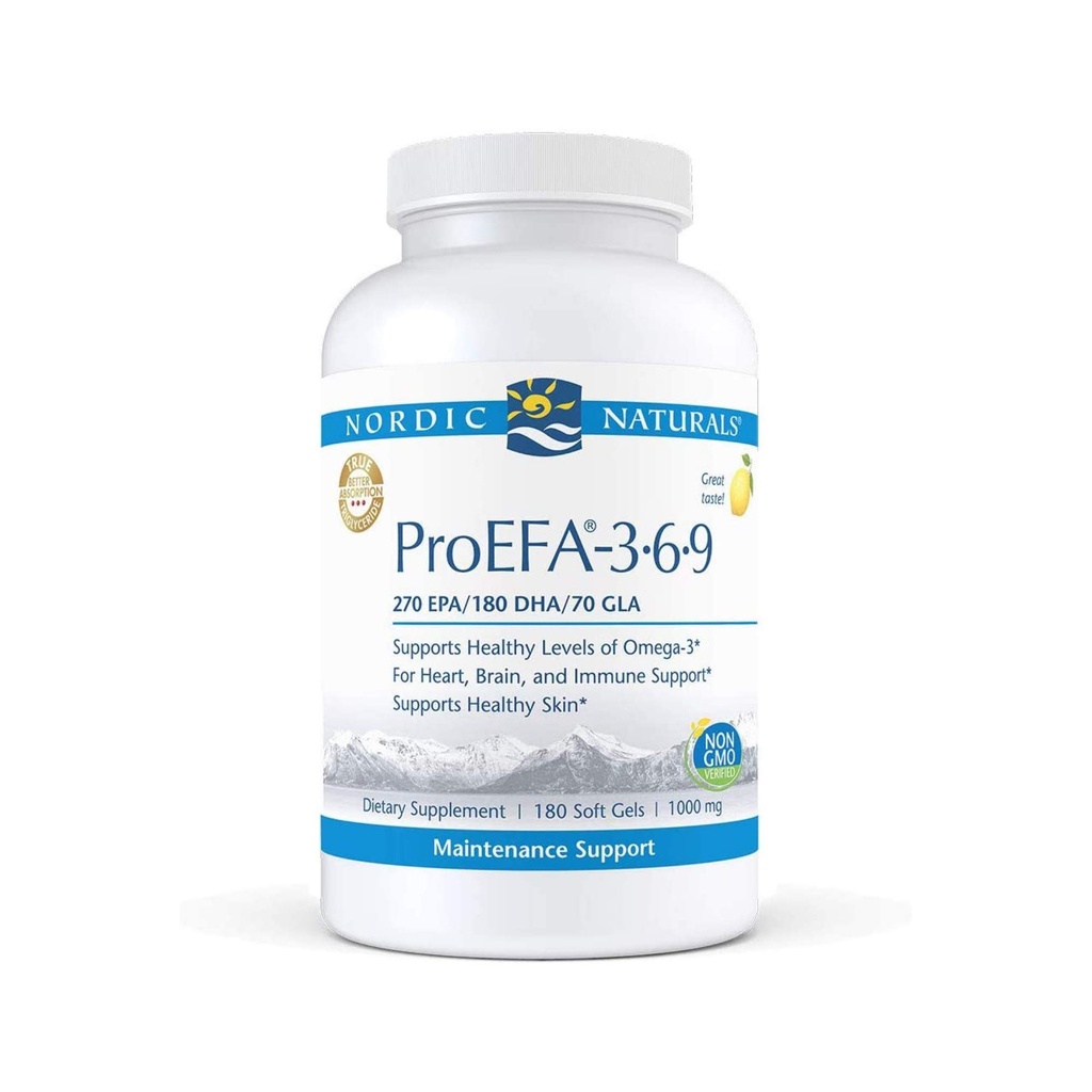 Nordic Naturals ProEFA 3-6-9, Zitronengeschmack - 180 Soft Gels - 565 mg Omega-3 - EPA & DHA mit zugesetztem GLA - Gesunde Haut, Kognition und positive Stimmung - Nicht-GVO - 90 Portionen