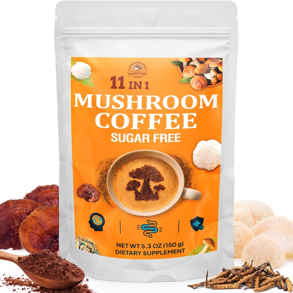 Pilz Kaffee - Pilz Kaffee Bio mit 11 Superfood Pilze, umfasst Lion's Mane, Reishi, Chaga, Cordyceps und Adaptogene, Pilzergänzung für Energie, Fokus, Gedächtnis und Immunität - 5.3oz