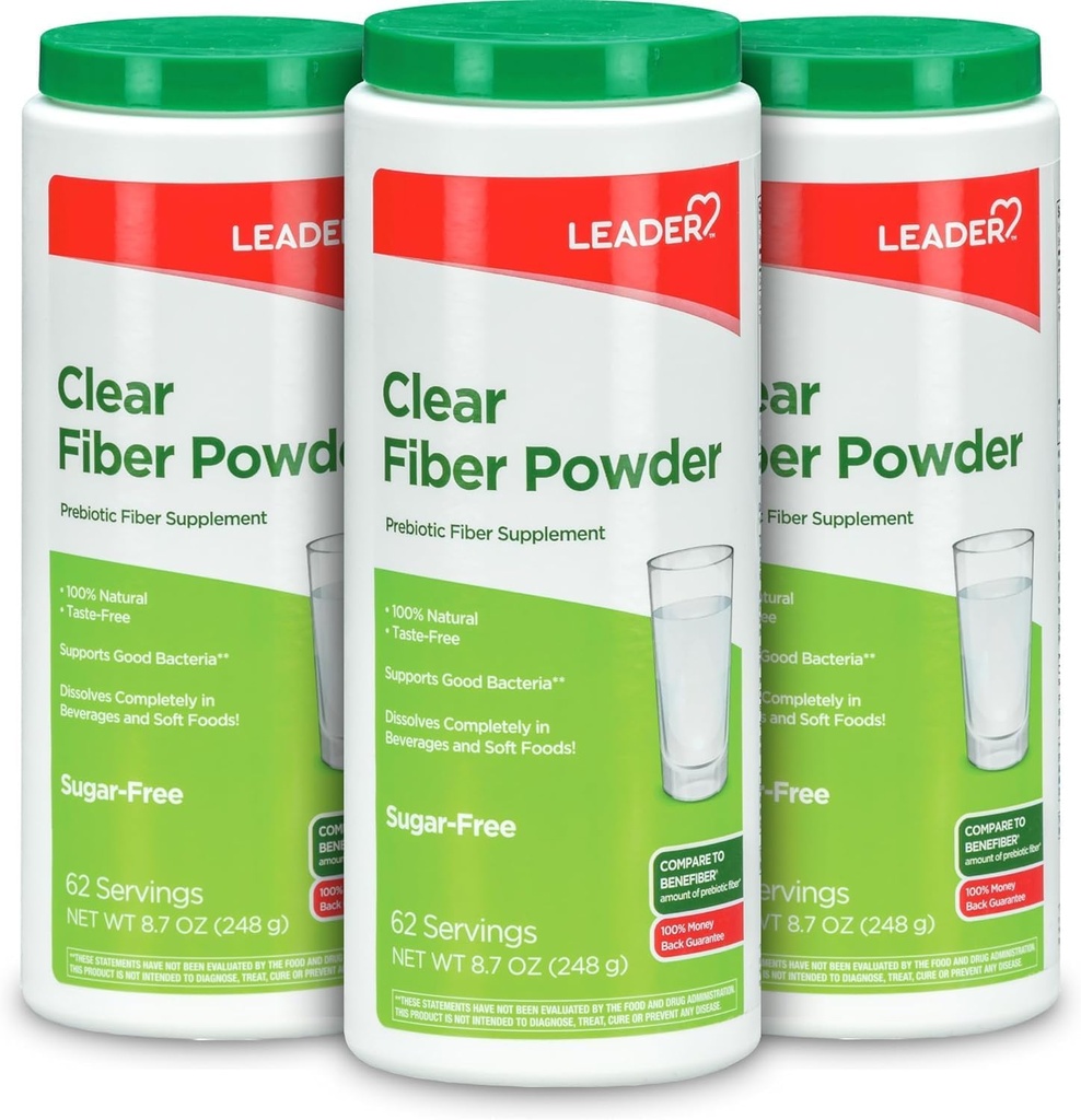 LEADER Prebiotic Fiber Supplement Powder, 186 Servierungen, 100% natürliche Wheat Dextrin Tagesfaserpulver für Verdauungsgesundheit, Zuckerfrei, Klar &amp; Geschmacksfrei, Glutenfrei, Entflammt, 8.7 OZ, (3 Pack)