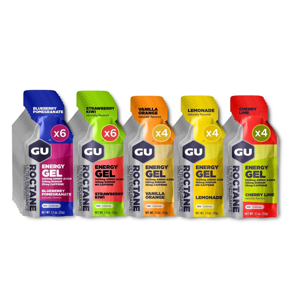 GU Energy Roctane Ultra Endurance Energy Gel, Vegan, Gluten-Free, Kosher und Dairy-Free On-The-Go Sports Nutrition for Running, Biking, Wandern oder Skifahren, Gesortte Flavors,24-Count