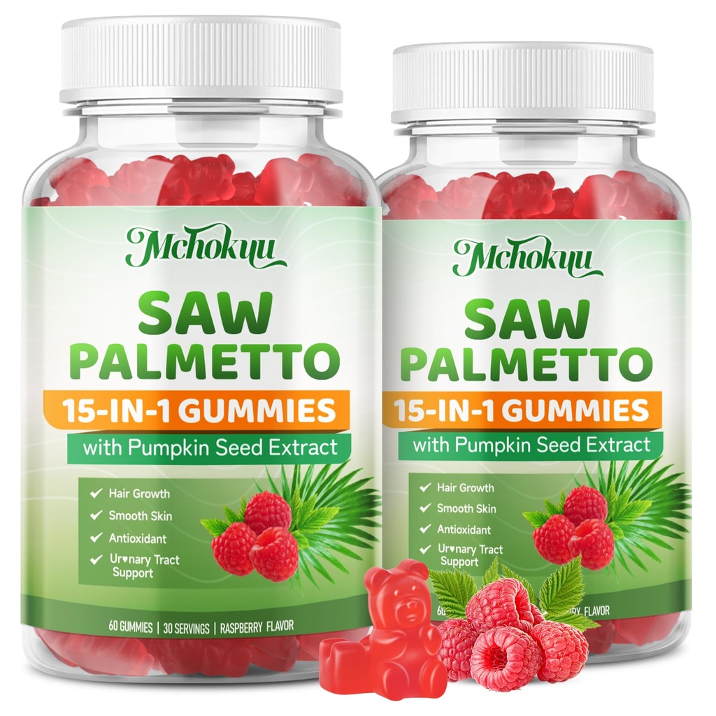 Saw Palmetto Gummies 600mg for Men & Women – Pumpkin Seed Oil Gummies with Saw Palmetto Supplement for Hair Growth & Skin Health, DHT Blocker - Sugar Free, Non-GMO, Raspberry Flavor 120 Count