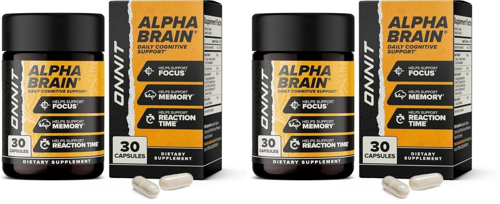 ONNIT Alpha Brain Nootropic Brain Ergänzung für Männer und Frauen, IGEN Non-GMO getestet, Gedächtnis, Psychische Klarheit, kognitive Unterstützung und Fokus Kapseln mit L-Theanin und Vitamin B6, 30 Graf (Pack von 2)