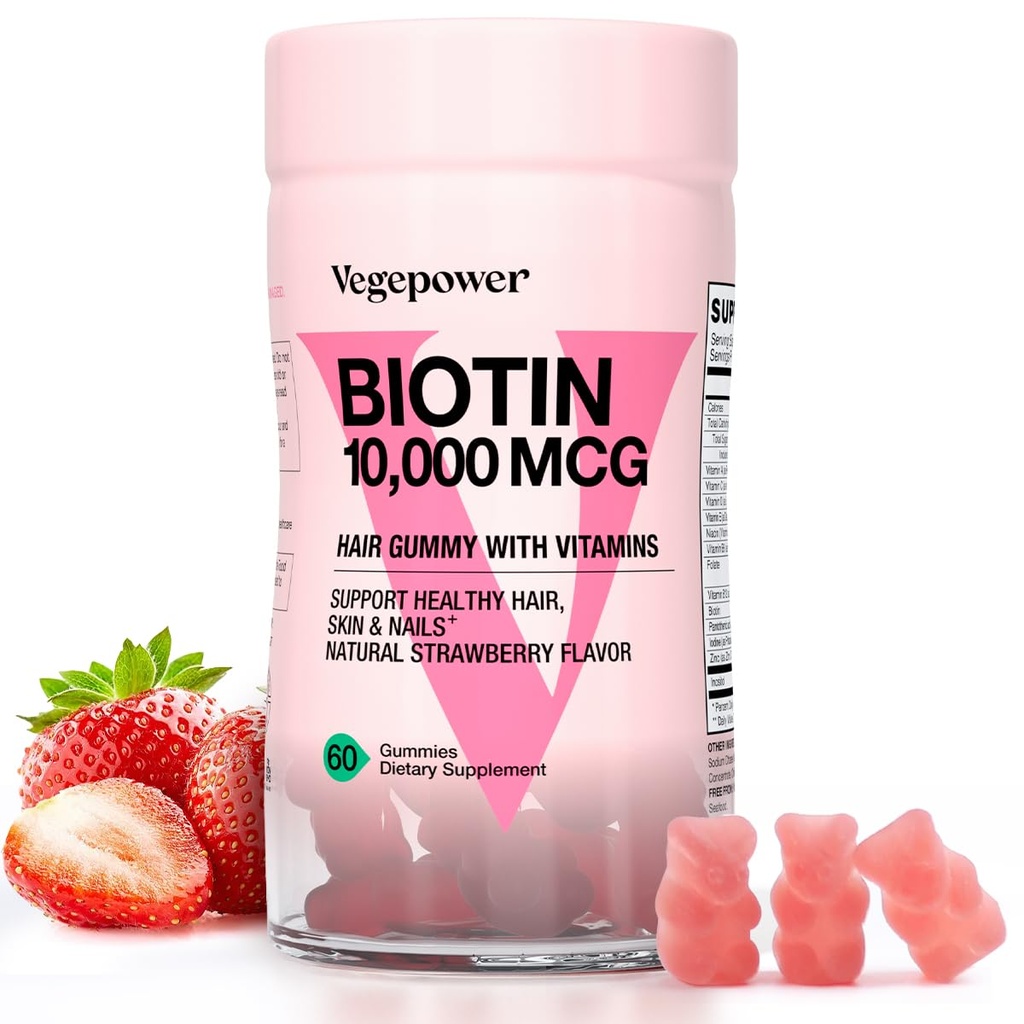 Biotin Gummis für Haarwachstum 10000mcg - Vegan Biotin Vitamine unterstützt gesundes Haar, Haut und Nägel, Haar Vitamin Gummy für Frauen und Männer - Non-GMO, Kaubare Ergänzung