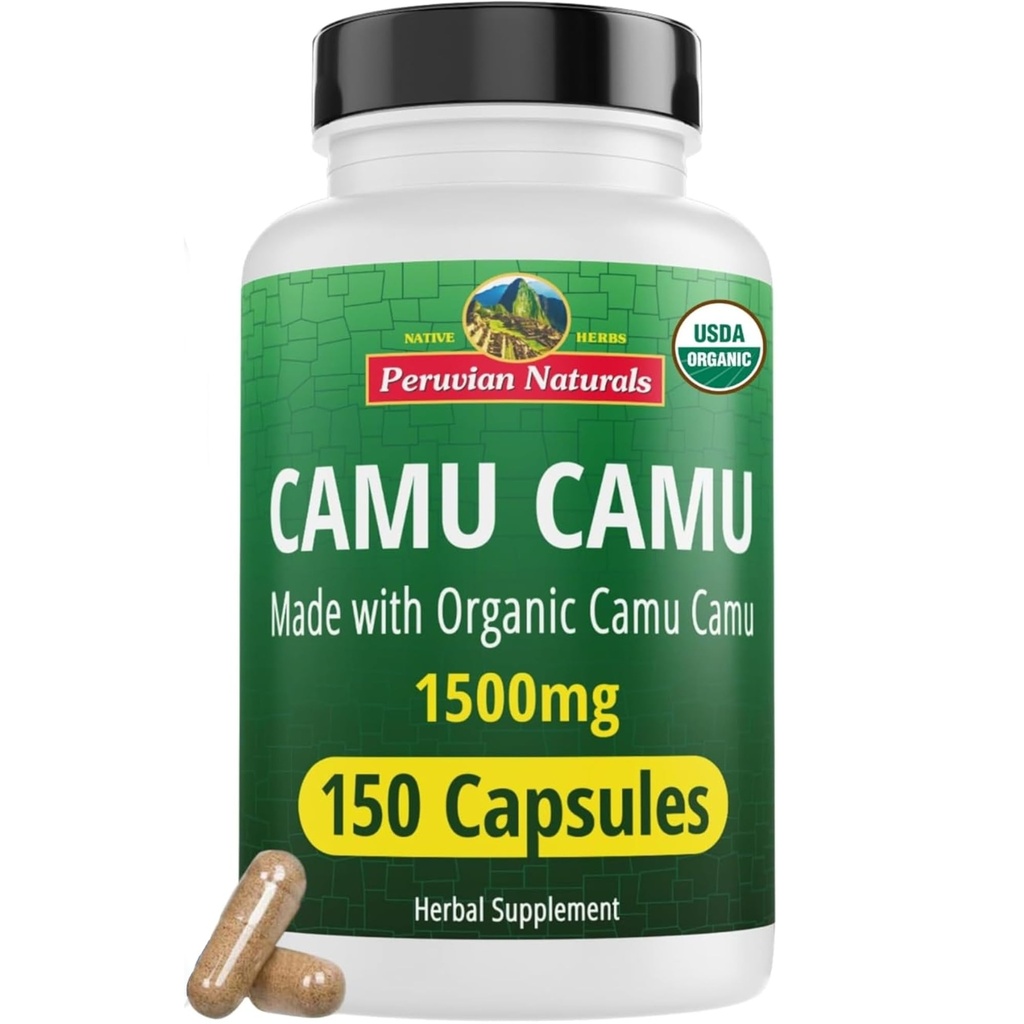 Peruvian Naturals Bio Vitamin C von Camu Camu Capsules 1.500mg - 150 Vegan Pillen, Natürliches Vitamin C von ganzer Nahrung Camu Berry Organic, Non-GMO