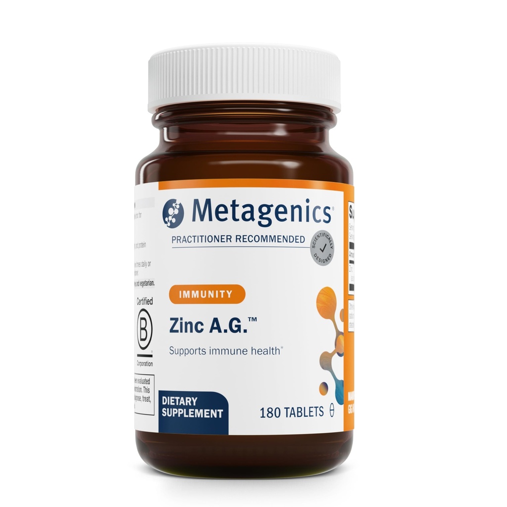 Metagenics Zinc A.G. - Highly Absorbable Zink mit Arginin & Glycine Chelates - Unterstützt Immunfunktion, Knochengesundheit, Haut & Energie Stoffwechsel - Non-GMO & Gluten-Free - 180 Tabletten