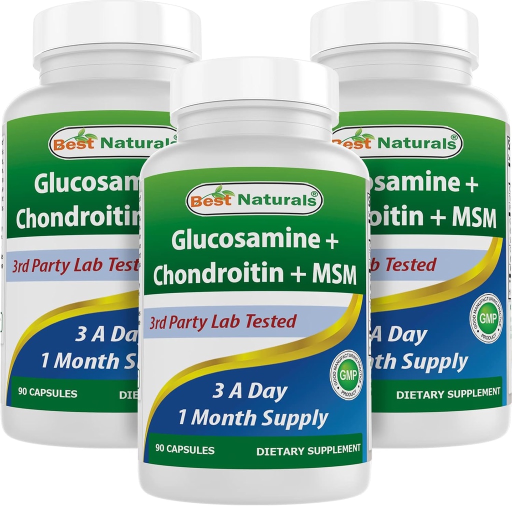 Best Naturals, Glucosamine Chondroitin MSM kiegészítők, 2600 mg / szerving, 90 kapszula (90 darabos (3 darabos csomag))