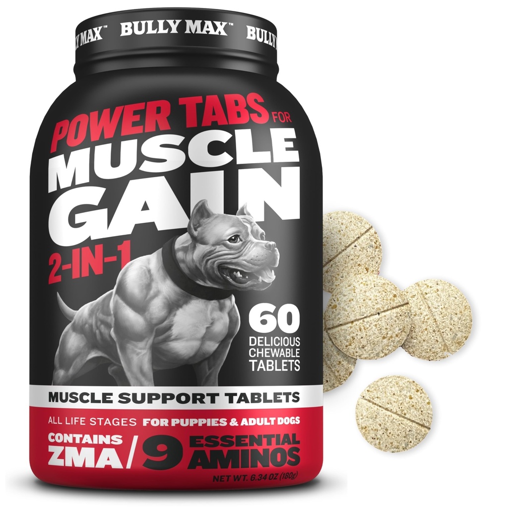 Bully Max 2 - in1 Izomjavító rágótabletta kutyáknak és felnőtt kutyáknak - Kutyák és kutyák vitaminok és pótlók izmokra Gain & Növekedés - Ultimate Canine multivitaminok minden Breeds & Ages számára - 60 tabs