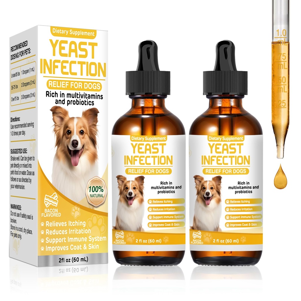 Hefe-Infektion Behandlung für Hunde,Dog Ohr Infektion Behandlung, juckende Ohr,Skin&Allergy Symptome lindert Entzündungen und lindert Irritation,Dog Ergänzung Tropfen mit Multivitamins Probiotics