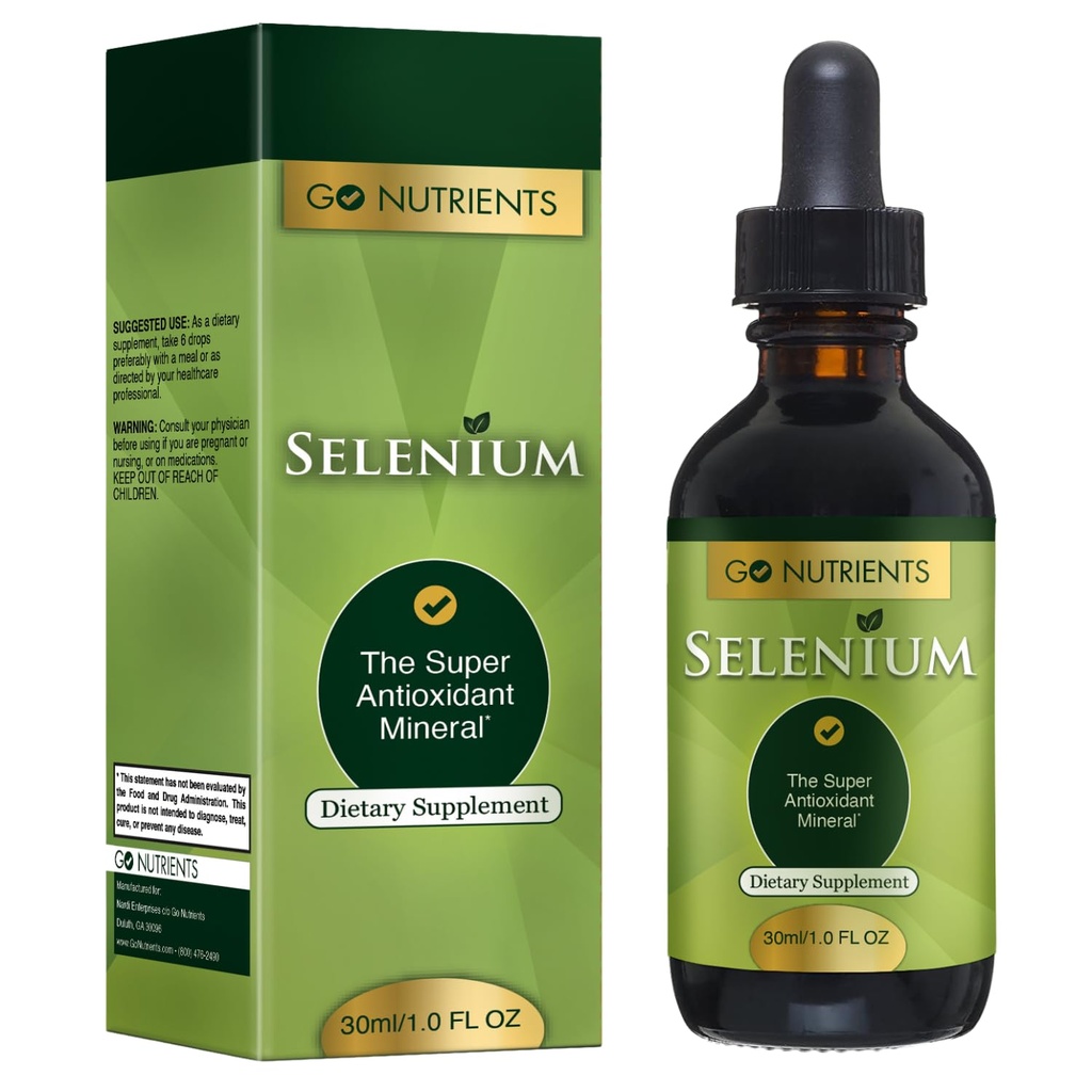 Go Nährstoffe Selen Flüssigkeit Tropfen - 200mcg Selenmethionin für Männer und Frauen - Reine Schilddrüse Support Supplement - High Absorption Tinktur - für Immune & Antioxidant Gesundheit, & Energy Support, 1 oz