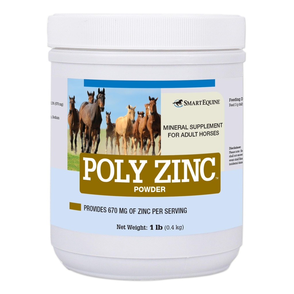 SmartEquine Poly Zinc Powder | Zinc Supplement for Horses | Hoof Care Vitamins and Minerals | Supports Bone and Hoof Wellness | Equine Skin Coat Supplement | 1 lb
